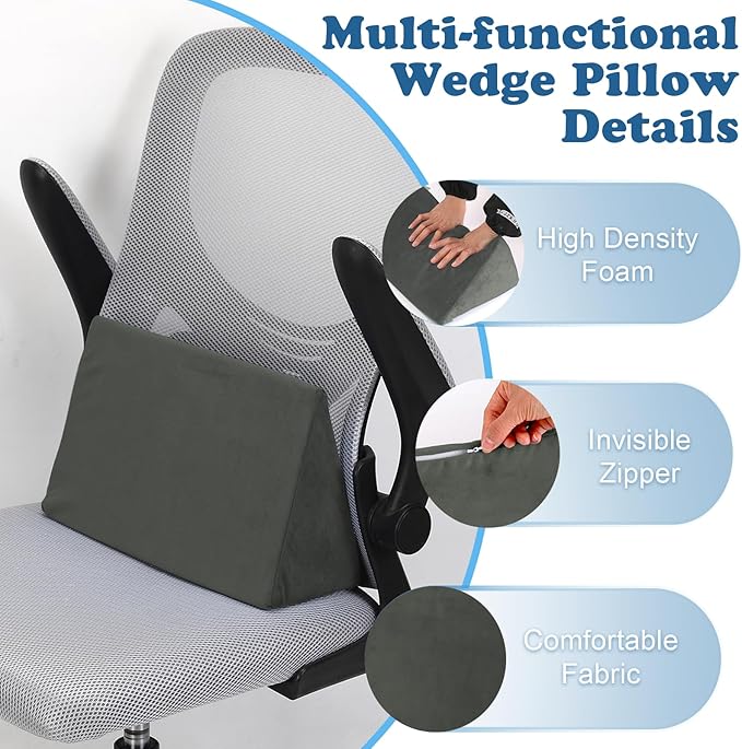 Small Wedge Pillow, Wedge Pillow for Bed Sores, Positioning Pillow, Positioning Wedge, Yoga Wedge Pillow, Mini Wedge Pillow for Laptop, Small Wedge Pillow for Chair (1 Unit, Dark Grey)