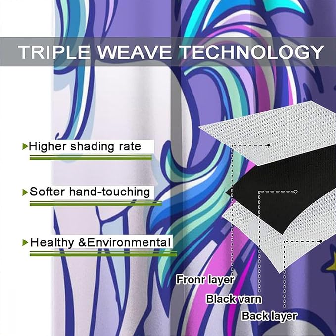 Kids Unicorn Curtains Purple Cartoon Rainbow Cartoon Room Blackout Curtains Boys Girls Baby Room Decor Curtains Living Room Decor 42x45 Inch 2 Panels