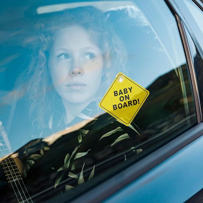 Baby On Board Sign 2 PCS Baby On Board Sticker with Double Suction Cups Sticker for Car Window Cling Reusable Safety Warning Sticker Decal Bright Yellow Durable and Strong Suction
