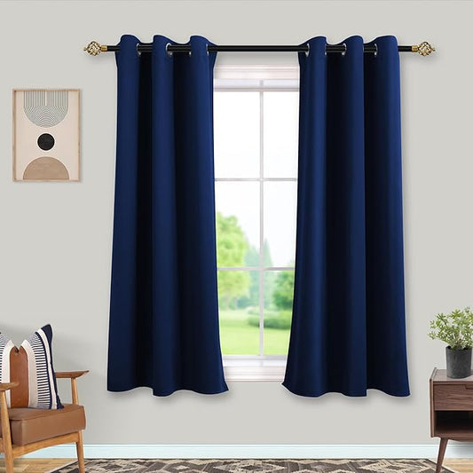 Mrs.Naturall Navy Blue Curtains 42x54 Inch Length for Living Room 2 Panels Blackout Room Darkening Curtain for Bedroom