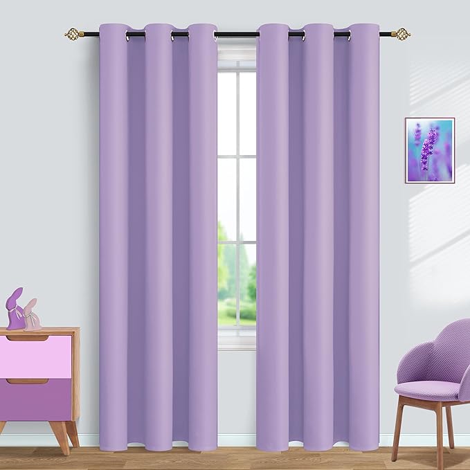 Mrs.Naturall Light Purple Curtains for Teen Girl Room Decor 84 Inch Length 2 Panels Set Blackout Lavender Curtains for Bedroom Girls Nursery Lilac 42x84 Inches Long