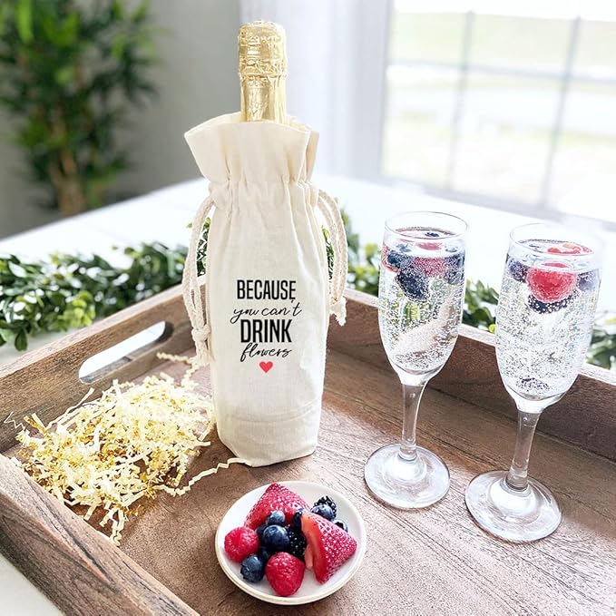 Andaz Press Mothers Day Wine Bag, Because You Can't Drink Flowers, Mothers Day Wine Bottle Cover, Mother's Day Gifts, Canvas Wine Gift Bag Champagne Bottle Bag Wine Bags For Wine Bottles Gifts 1-Pack