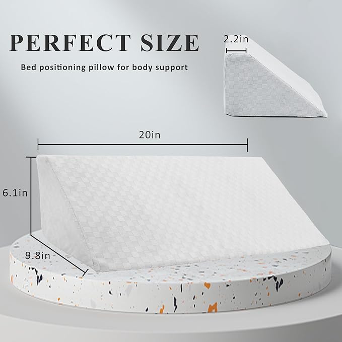 Bed Wedge Pillow for Side Sleeping Foam Filled Body Positioning Triangle Pillow Suitable for Pregnancy and Surgery Prevent Bed Sore for Leg and Back Support with Pillow Case (White)