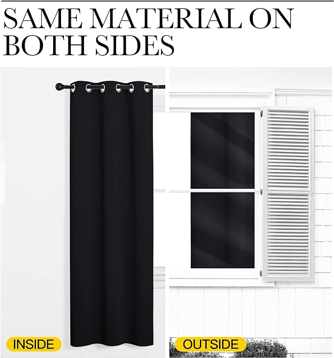 NICETOWN Halloween Living Room Blackout Curtains and Drapes, Black Solid Thermal Insulated Grommet Blackout Drapery Panels for Window (2 Panels, 34 inches Wide by 63 inches Long, Black)