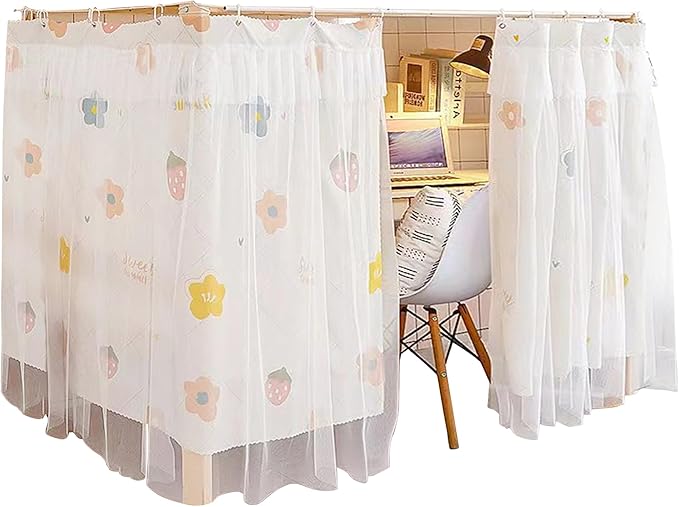 Hoce Bunk Bed Curtain Gauze Bunk Bed Curtains Drapes with Lace Privacy Dorm Bed Canopy for Bottom Twin