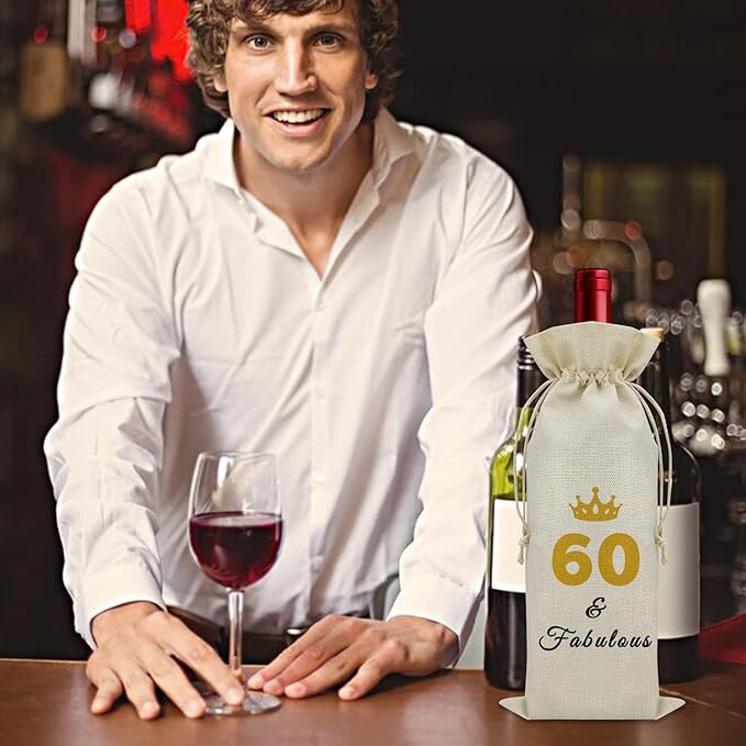 Sazuwu 60 Years Old Birthday Gifts for Women Men Wine Bag Gifts for Someone Turning Sixty 1964 Birthday Gifts Wine Accessories Gifts for Wine Lovers Happy 60th Birthday Gifts for Mom Dad