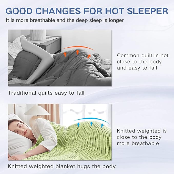 Knitted Weighted Blanket(Light Green 60"x80" 20lbs),Home Décor Cooling Throw Blanket for Hot Sleepers,Hand Made Chunky Knit Heavy Blanket for Adults Use on Queen/King Size Bed