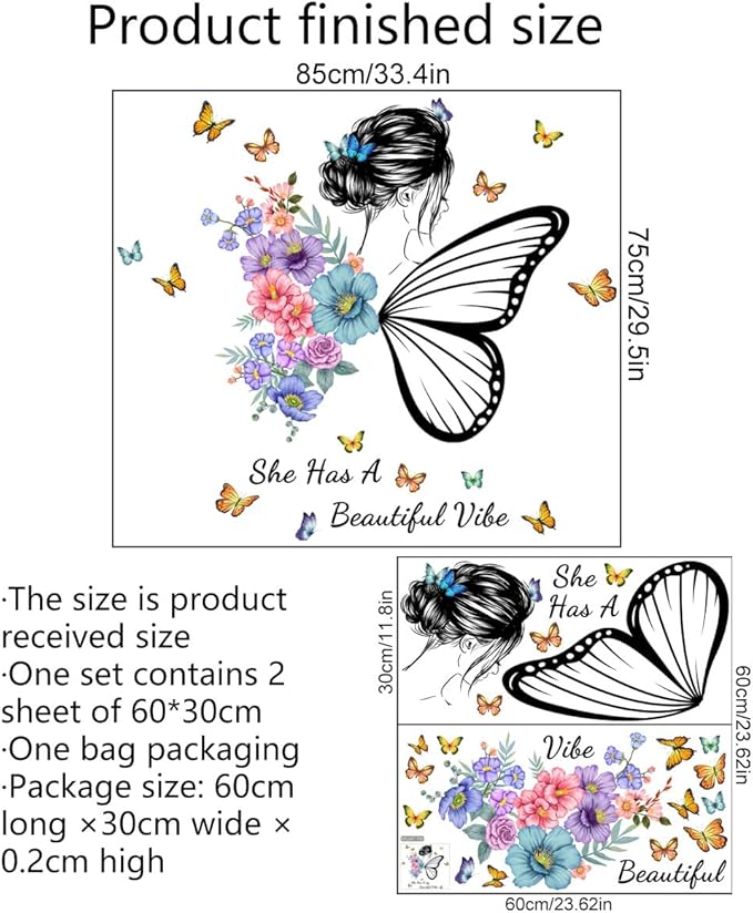 Butterfly Girl Wall Decals, Colorful Butterflies with Motivational Lettering Quotes Wall Stickers for Girls Baby Nursery Bedroom Playroom Vinyl Murals