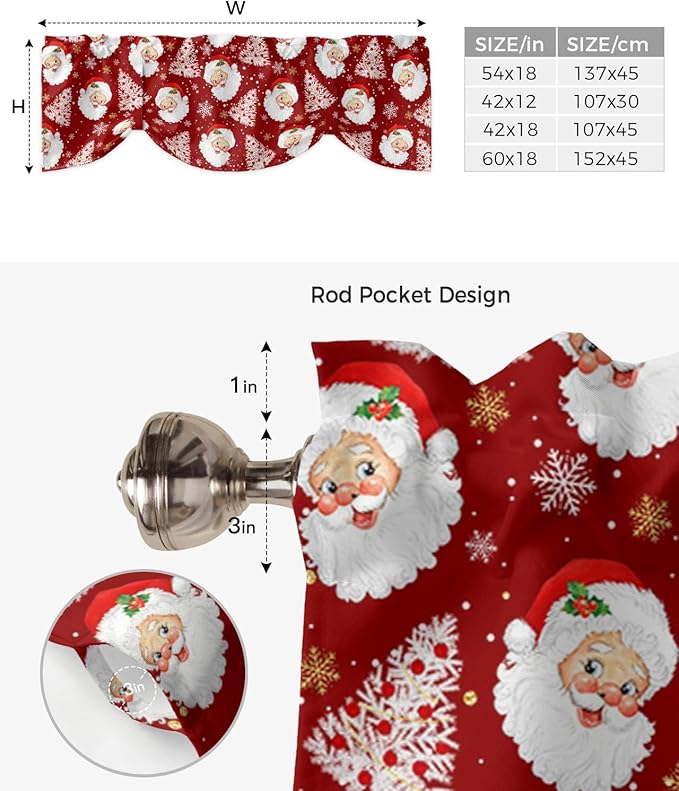 Red Christmas Blackout Tie Up Valance Curtains for Kitchen Windows Santa Claus Merry Christmas Tree Window Toppers Balloon Shades for Living Room/Bathroom/Bedroom,1 Panel, 42" X 18", Winter Snowflake