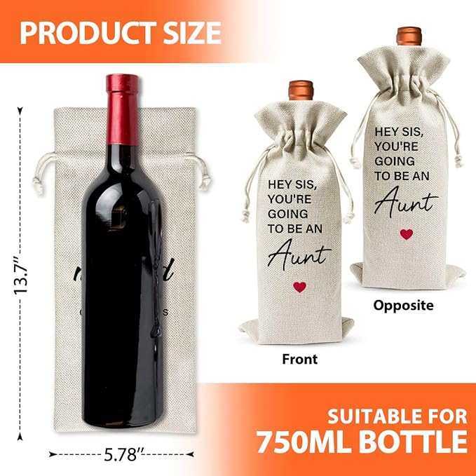 Pregnancy Announcement Wine Gift Bags For Sister, Burlap Wine Bottle Cover Bag For Pregnancy Announcement New Baby Sister Aunt Party Supplies, Cotton Linen Wine Gift Bag With Drawstring