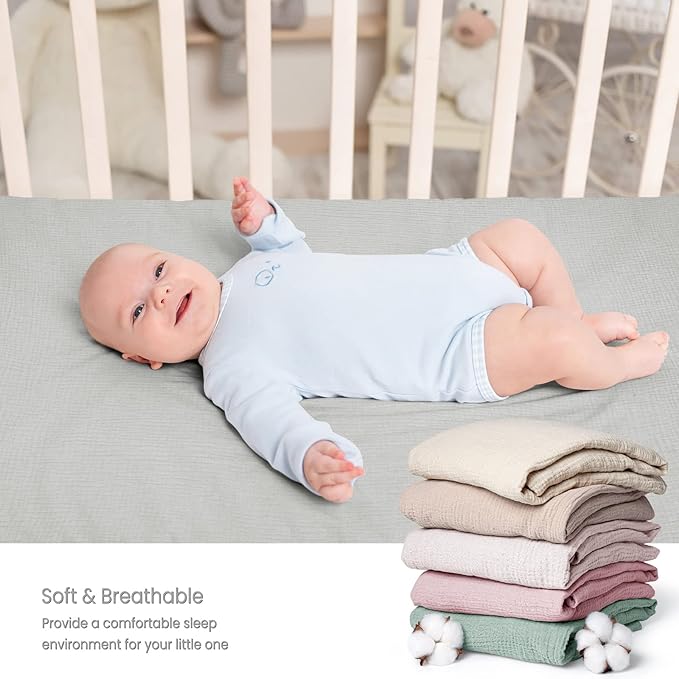 Lulu moon Muslin Crib Sheet Fitted Crib Mattress Sheet for Boys and Girls, 28"x 52" Gentle Gray