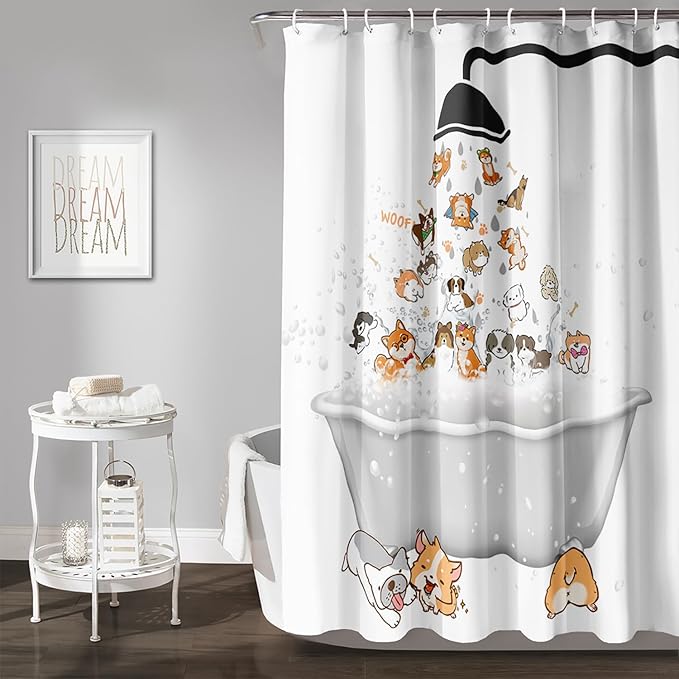 AILONEN Cute Corgi Shower Curtain for Kids 72" W*72" H Inch,Cartoon Dog Funny Animals Nursery Lovely Hilarious,12 Pack Hooks Polyester Waterproof Fabric Decor for Bathroom Bathtub Panels