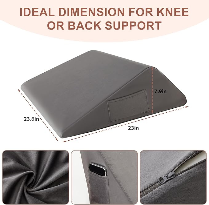 Knee Wedge Pillow, Memory Foam Leg Pillow Bed Wedge for Sleeping, Post Surgery Triangle Pillow for Knee Support, Leg Elevation, Knee Hip Back Pain Relief (23.6" x 23" x 7.9", Large Size, Short Plush)