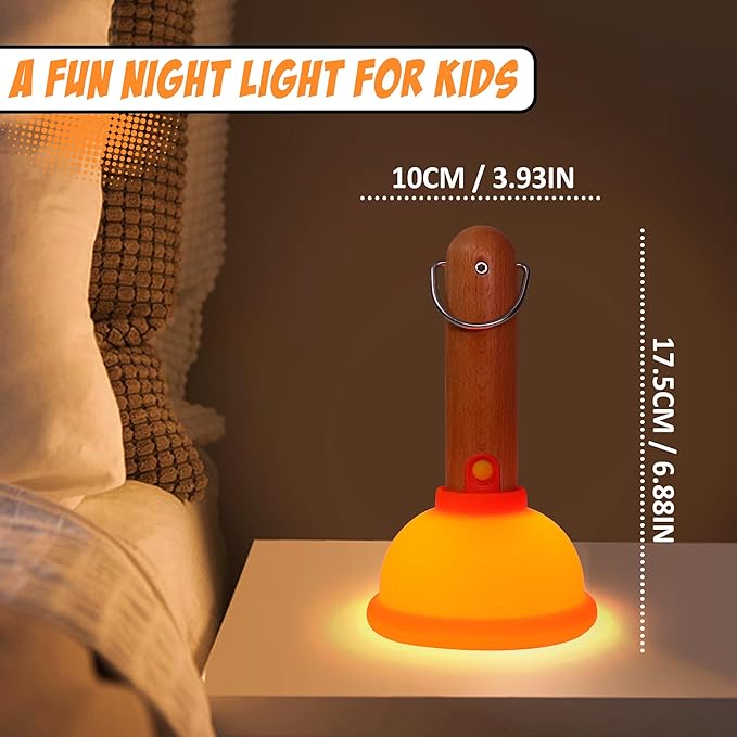 Funny Gifts for Kids, Plunger-Shaped Night Light, Weird Lamp Gifts Bedside Lamp for Nursery, ABS+SIL, Touch Control, Portable and Rechargeable for Breastfeeding Toddler Baby Kids Decor