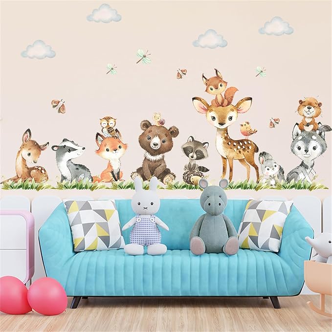 Jungle Animals with Tree Plant Wall Decals Monkey Lion Tiger Wall Stickers Baby Nursery Kids Room Living Room Home Decor (Animal6)