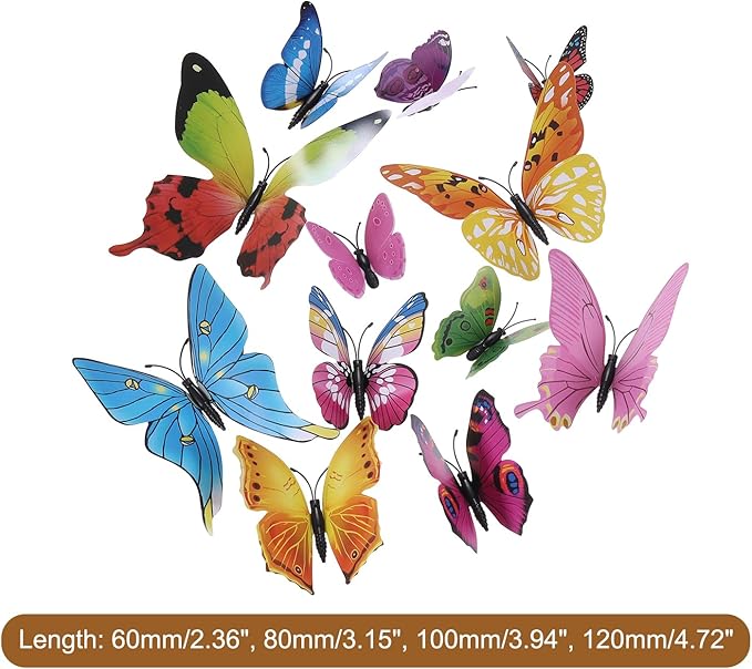 uxcell 120Pcs 3D Beautiful Butterfly Removable DIY Wall Stickers for Bedroom Living Room TV Background Decorations, Multicolor