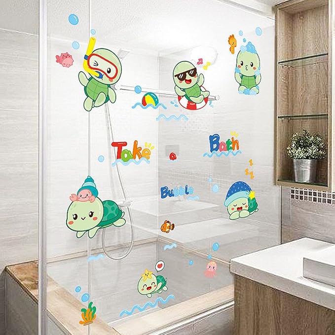 Wall Sticker Cartoon Wall Decals Removable DIY Wallpaper Waterproof Decor Mural for Nursery Baby Kids Bedroom Living Room Bathroom Kitchen Decoration Bubble Turtle 17.723.6"