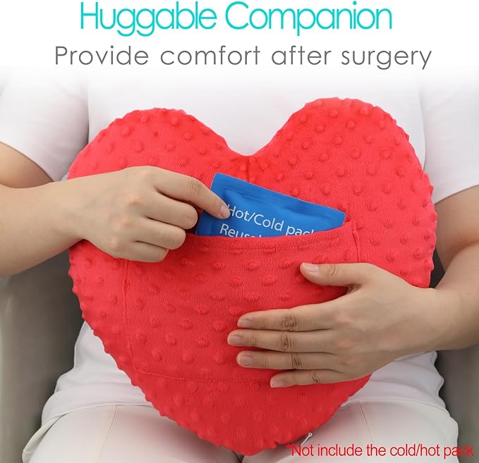 Heart Surgery Pillow for Open Heart Surgery After Bypass Coughing with Pocket Comfort Cushion Recovery Gifts Women Men Patients Minky Dot Red