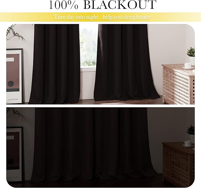 NICETOWN Truly Blackout Curtains 54 inches Length, 2 Thick Layers Completely Blackout Window Treatment Thermal Insulated Lined Drapes for Basement Window (Brown, 1 Pair, 52 inches Width Each Panel)