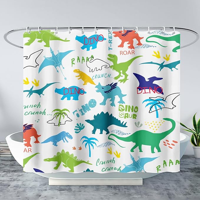 AILONEN Cartoon Dinosaur Shower Curtain for Kids Boys 36" W*72" H Inch,Colorful Dinosaur Pattern Shower Curtain,12 Pack Hooks Polyester Waterproof Fabric Decor for Bathroom