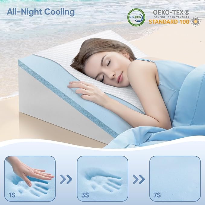 Wedge Pillow with Extra Replaceable Washable Covers, 2024 New 12'' Bed Wedge Pillow for Sleep Apnea, Acid Reflux, Heartburn, GERD, Cooling Memory Foam Top Incline Pillow for Improved Sleep