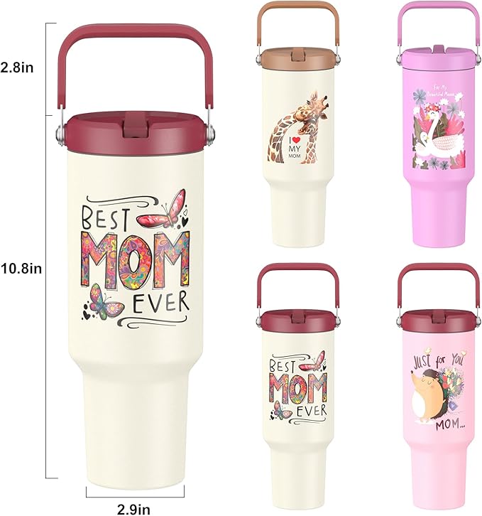 Gifts for Mom, Mothers Day Gifts from Daughter or Son, Mom Gifts - Happy Birthday, Christmas, Mother's Day Gift - 40 oz Tumbler with Handle and Straw (Butterfly)