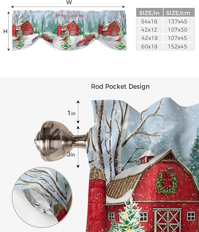 Red Truck Christmas Blackout Tie Up Valance Curtains for Kitchen Windows Merry Christmas Farmhouse Window Toppers Balloon Shades for Living Room/Bathroom/Bedroom,1 Panel, 42" X 18", Winter Xmas Tree