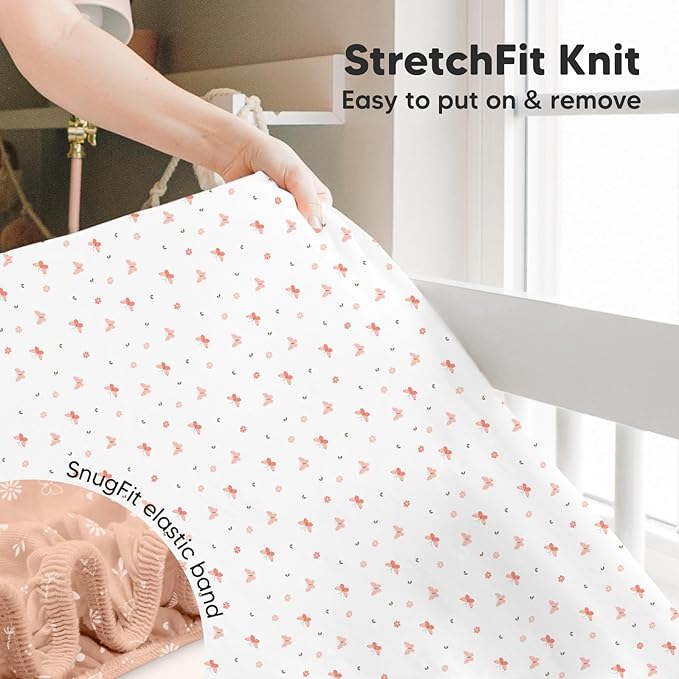 Pack and Play Sheets Fitted, 2-Pack Mini Crib Sheets - Pack N Play Sheets, Organic Fitted Crib Sheet for Pack and Play Mattress, Playard Baby Crib Sheets, Crib Sheets Neutral for Boys (Butterflies)