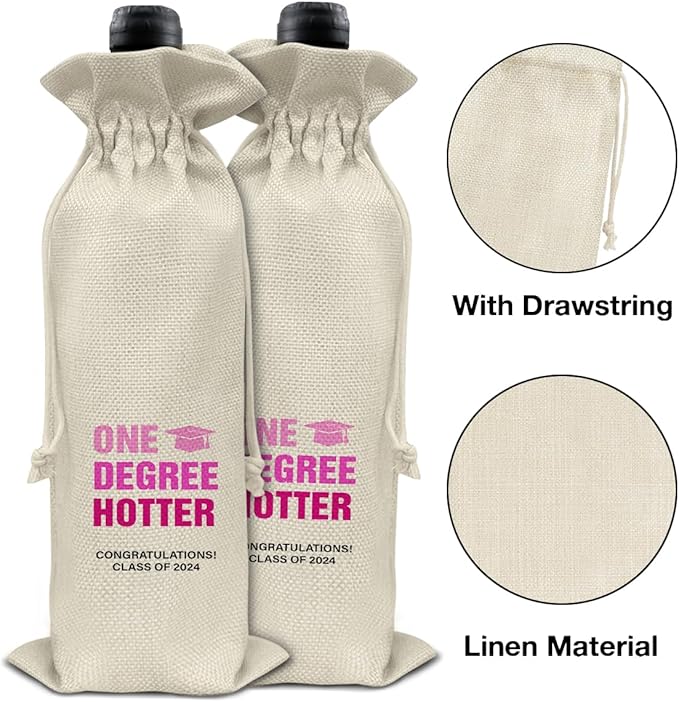 HOIJAUMAI Graduation Gifts for Women Her Graduation Wine Bag One Degree Hotter Class of 2024 Graduation Wine Gift Bags
