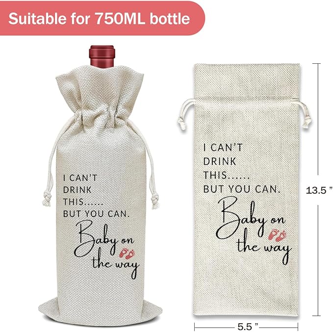 Baby Announcement Wine Bag, Pregnancy Announcement Gifts for Women Aunt Friends New Couples, Party Favor Wine Champagne Gift Bag With Drawstring -06