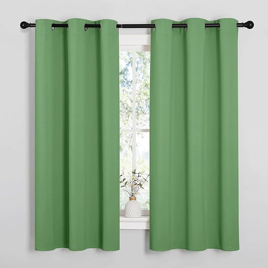 NICETOWN Room Darkening Curtains 63" Long Set of 2 for Bedroom, Froest Green Nursery Essential Thermal Insulated Solid Grommet Top Blackout Curtains/Drapes (1 Pair, 42 inches Wide)
