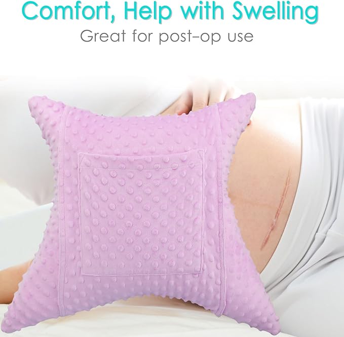 Star Hysterectomy Recovery Pillow C-Section Pillows with 2 Pockets for Tummy Tuck Abdominal Lumpectomy Belly Surgery Must Haves Shock Absorbing Cough Cushion Patients Gifts Minky Dot Lavender