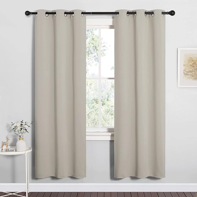 NICETOWN Blackout Curtains for Bedroom, 72 inches Long Curtains & Drapes for Living Room, Thermal Insulated Window Treatment Draperies for Nursery (Natural, 34" by 72")