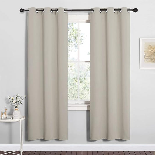NICETOWN Blackout Curtains for Bedroom, 72 inches Long Curtains & Drapes for Living Room, Thermal Insulated Window Treatment Draperies for Nursery (Natural, 34" by 72")