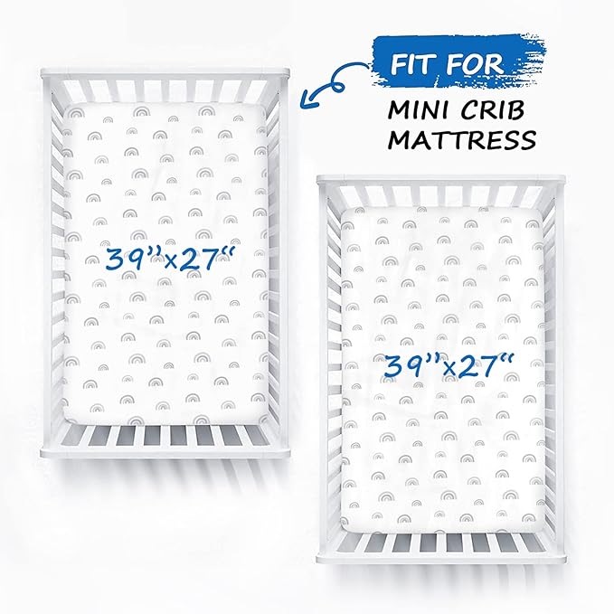 Pack n Play Sheets 2 Pack (27"x 39"x 5"), Mini Crib Sheets Set for Baby Girls Boys, Portable Playard Sheets, Ultra Soft Microfiber Pack n Play Mattress Cover Sheet, Rainbow