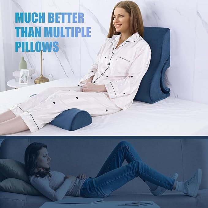 ROYALAY 3 PCS Adjustable Wedge Pillow for Sleeping, 3-in-1 High-Density Foam Wedge Pillow Set, Sleeping Wedge Pillow for Adults, Incline Bed Wedge Pillow for Back, Neck, Leg Support, Acid Reflux,blue