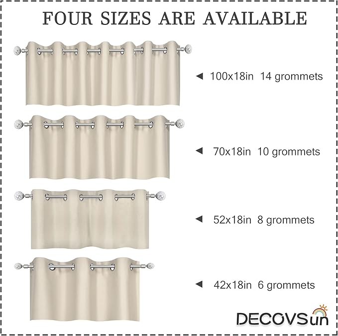 Solid Grommet Top Greyish Beige Valance for Kitchen Blackout Curtain Valance for Living Room Short Straight Drape Valance for Bedroom Kids Room 100 Inch Wide by 18 Inch Long 1 Panel