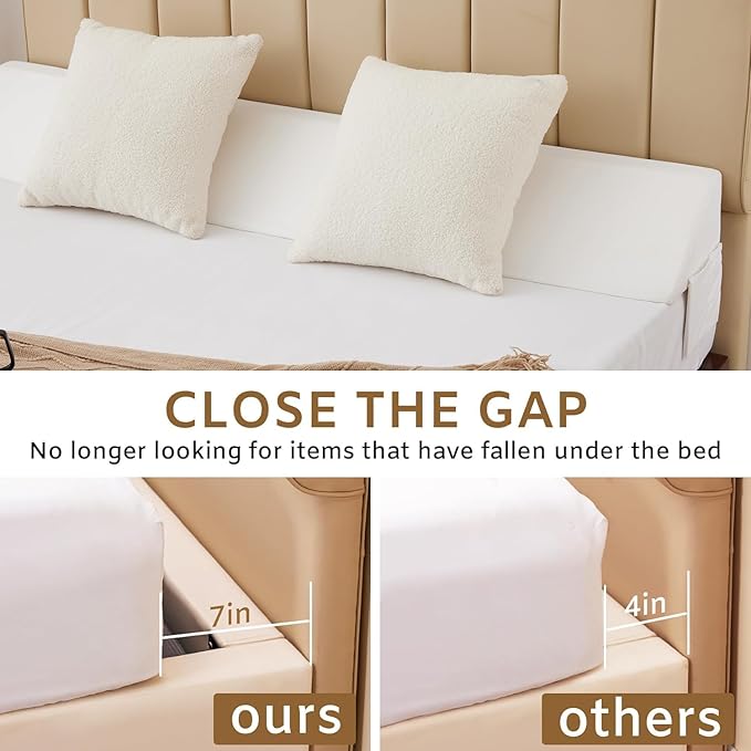 King Wedge Pillow Headboard, Bed Wedge Pillow for Headboard, Foam Headboard Pillow, Bed Gap Filler King - Fill The Gap (0-7") Between Headboard and Mattress (White, 76"x10"x6")