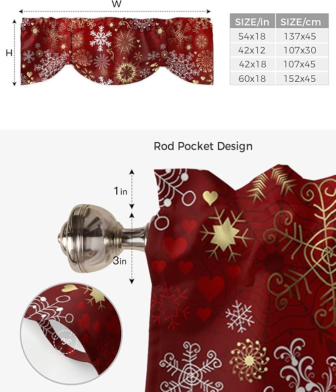 Christmas Blackout Tie Up Valance Curtains for Kitchen Windows Snowflake Pattern Window Toppers Balloon Shades for Living Room/Bathroom/Bedroom,1 Panel,60" X 18" Gold White