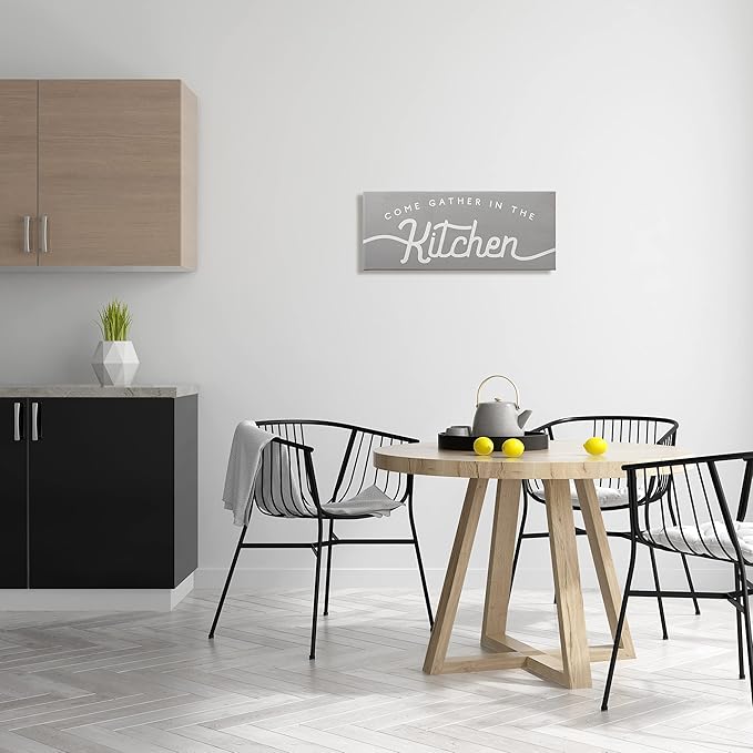 Stupell Industries Gather in The Kitchen Sign Rustic Family Phrase, Designed by Daphne Polselli Canvas Wall Art, 10 x 24, Grey