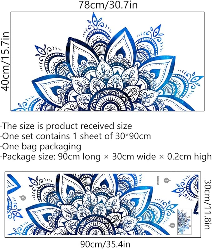Blue and White Mandala Wall Sticker - Stylish Geometric Decor, 1 Sheet Set