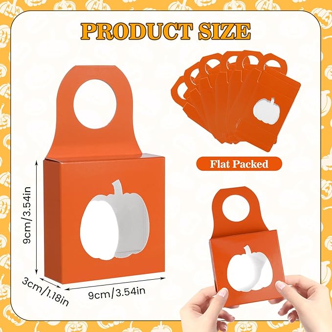 Megitzuu 30PCS Wine Bottle Box with Window, Kraft Paper Wine Boxes for Halloween Gifts Hanging Pumpkin Treat Box Mini Charcuterie Boxes Wine Bottles Gift Bags Goodies Candy Box Party Favor (Orange)