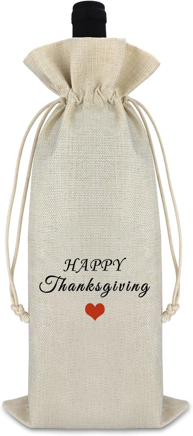 Friendship Gift Thanksgiving Gift for Friends Thanksgiving Decorations Burlap Wine Bags Thanksgiving Themed Gift Happy Thanksgiving Gift for Women Men Christmas Gift Drawstring Wine Bottle Wrap Bag