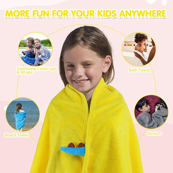 Kids Beach Towels Cute 3D Embroidery Dinosaur Super Absorbent Warm Coral Fleece Blanket Pool Bath Towel Wrap for Boys Girls, Measures 53.5 x 29.3 Inches