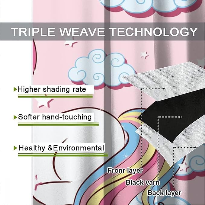 Unicorn Curtain for Kids Bedroom,Pink Cartoon Rainbow Darkening Curtains Decor Sliding Curtains Decorative Curtains for Girls Boys Baby Room,Living Room Decoration 84x84inch