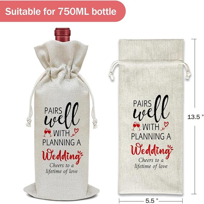 Engagement Wine Bag, Engagement Gift for Couples Friends Coworkers Sister Bestie, Bridal Shower Wine Gift Bag, Party Favor Wine Champagne Gift Bag With Drawstring -20