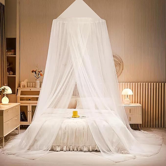 dix-rainbow Mosquito Net Bed Canopy,Elegant King/Queen Size Canopy Bed Curtains for Girls,Stylish Dome Mosquito Netting Bed Tent, Decor for Baby Cribs, Kid Beds, and Adult Beds（White）