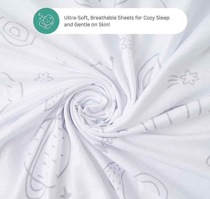 Bassinet Sheets for Dream On Me Karley, Plus, Lacy, Small Regalo Basics, Baby Delight Slumber, Snuggle Nest, Graco Carry Cot, 3 Pack, 16 x 32, Ultra Soft, Unisex Boys Girls, Gray (Space Rockets)