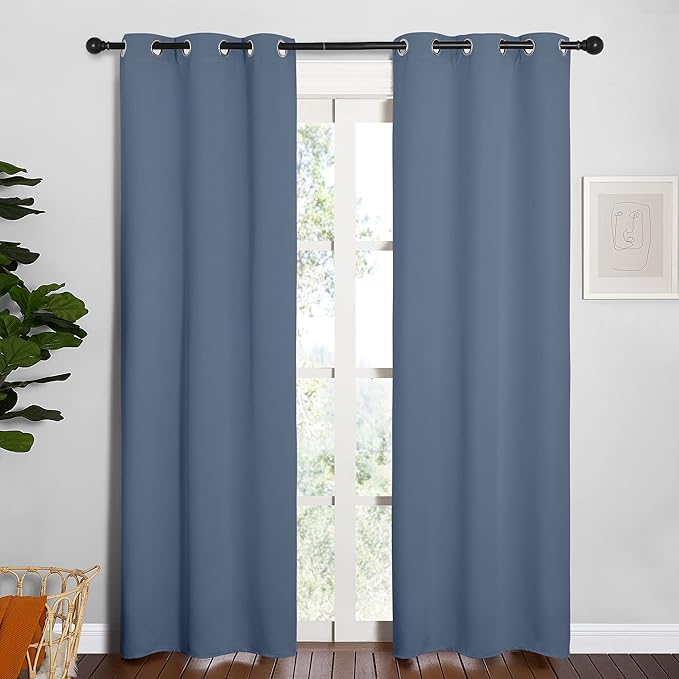 NICETOWN Blackout Curtains for Bedroom, Thermal Insulated Privacy Window Treatment Curtains & Drapes for Living Room, Nursery (Stone Blue, 34-inch Wide x 84-inch Long, 2PCs)