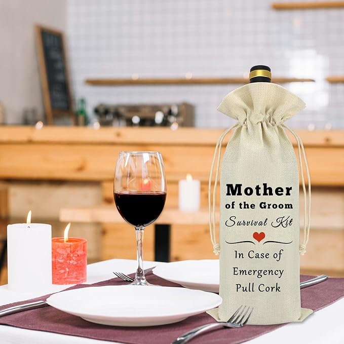 Mother of the Groom Gift Wine Bag Wedding Gifts for Mother in Law Mother of the Groom Gift from Son Bride Wine Bottle Cover Bag Engagement Bridal Shower Gift for Groom's Mother Mother of the Groom